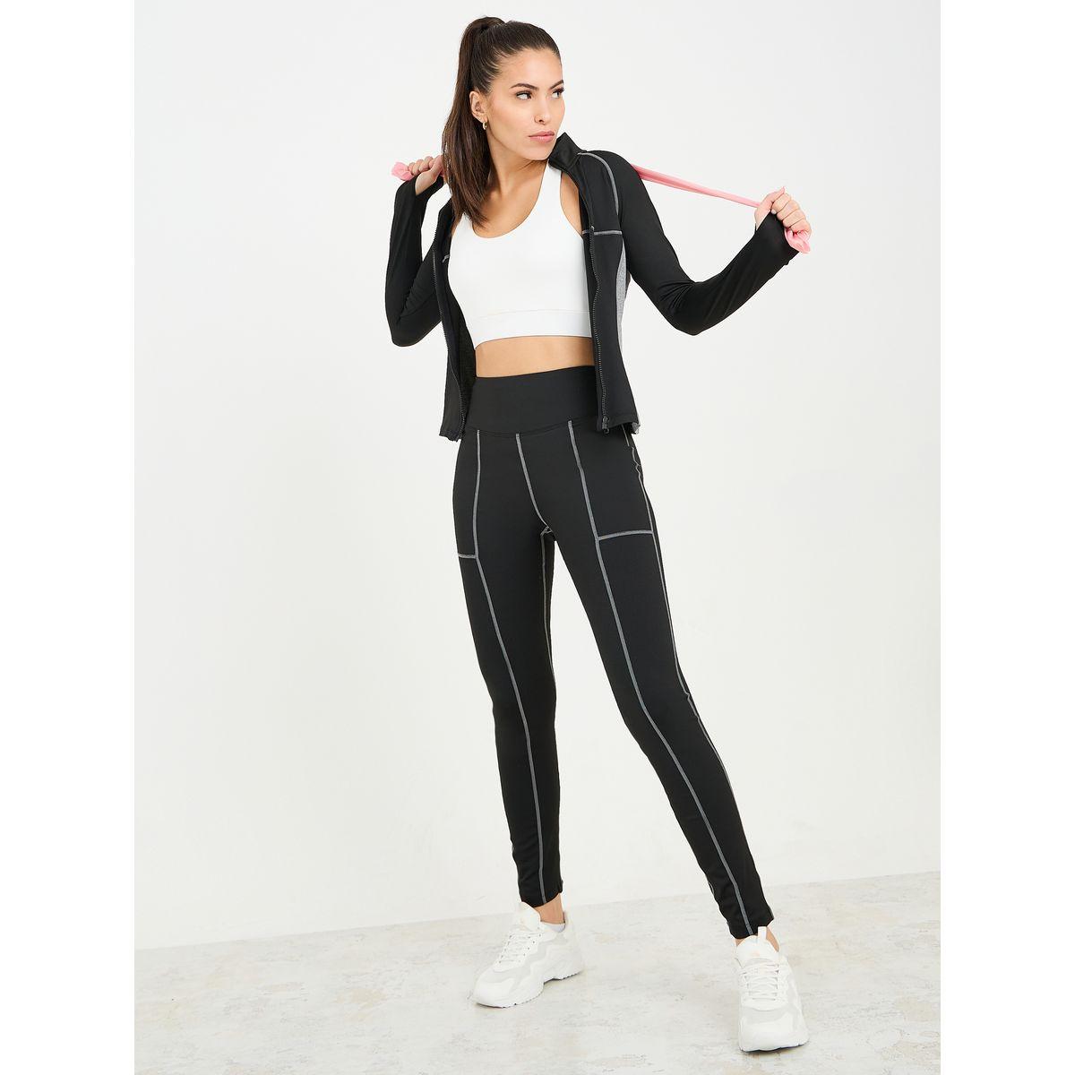 Styli Active Colorblock Contrast Stitch Detail Zip Up Jacket & Leggings Set-women-clothing-sportswearandactivewear-trackpantsandtracksuits-image-1