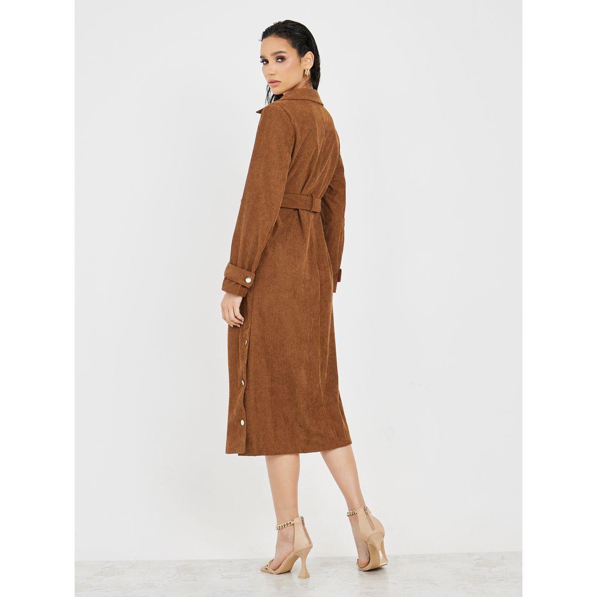 فستان ميدي كوردروي بحزام خصر-women-clothing-dresses-image-5
