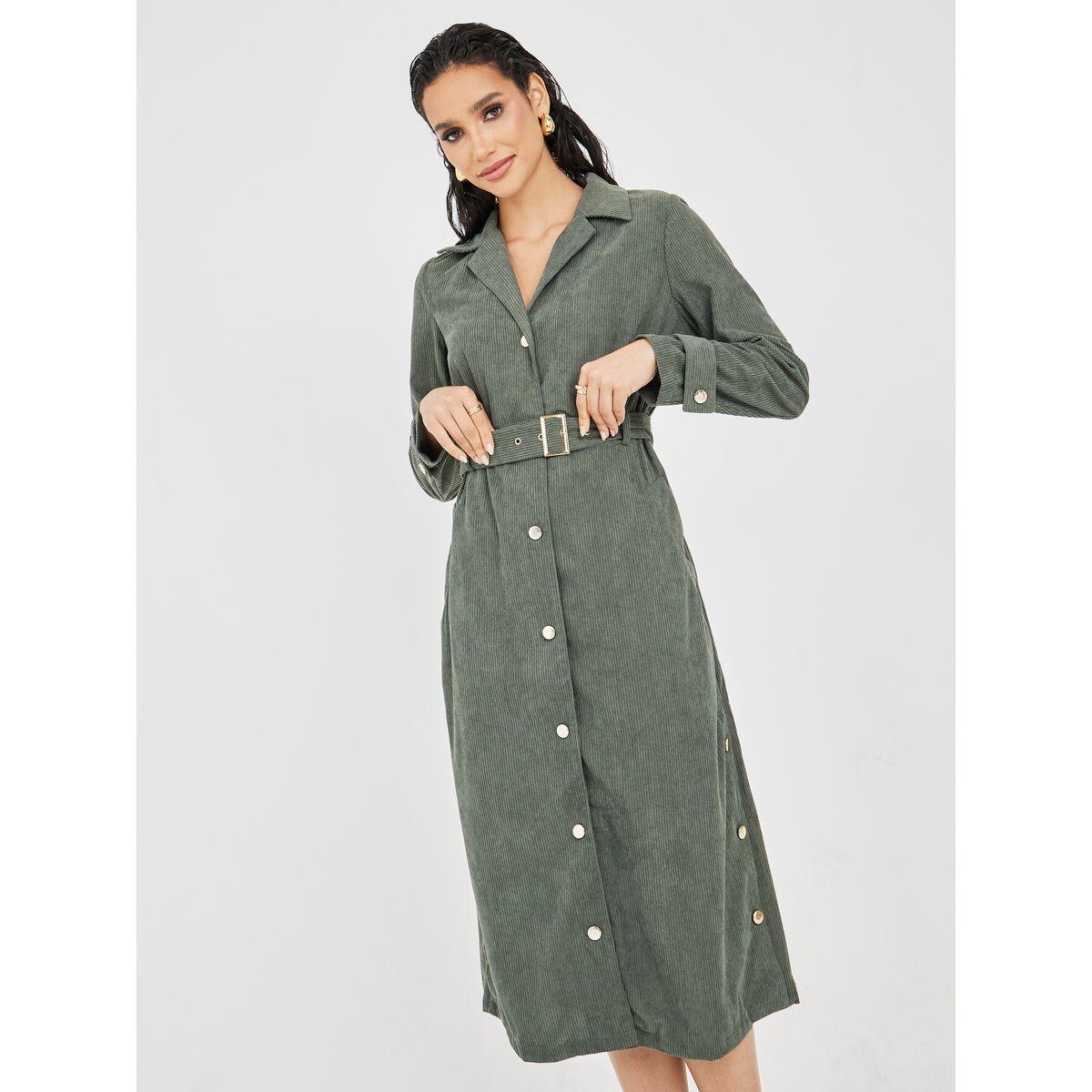 Styli Belted Corduroy Shirt Midi Dress-women-clothing-dresses-image-1