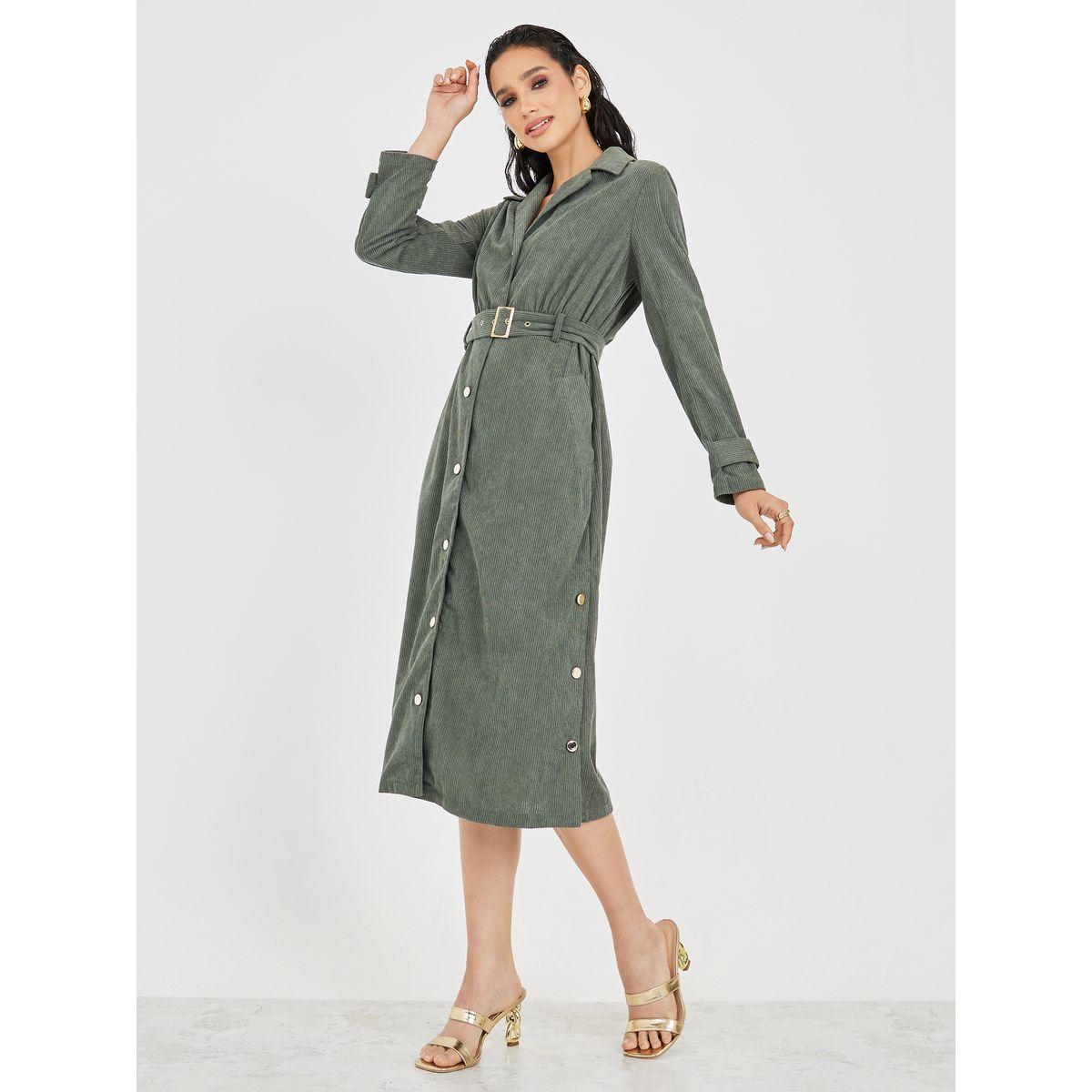 فستان ميدي كوردروي بحزام خصر-women-clothing-dresses-image-2