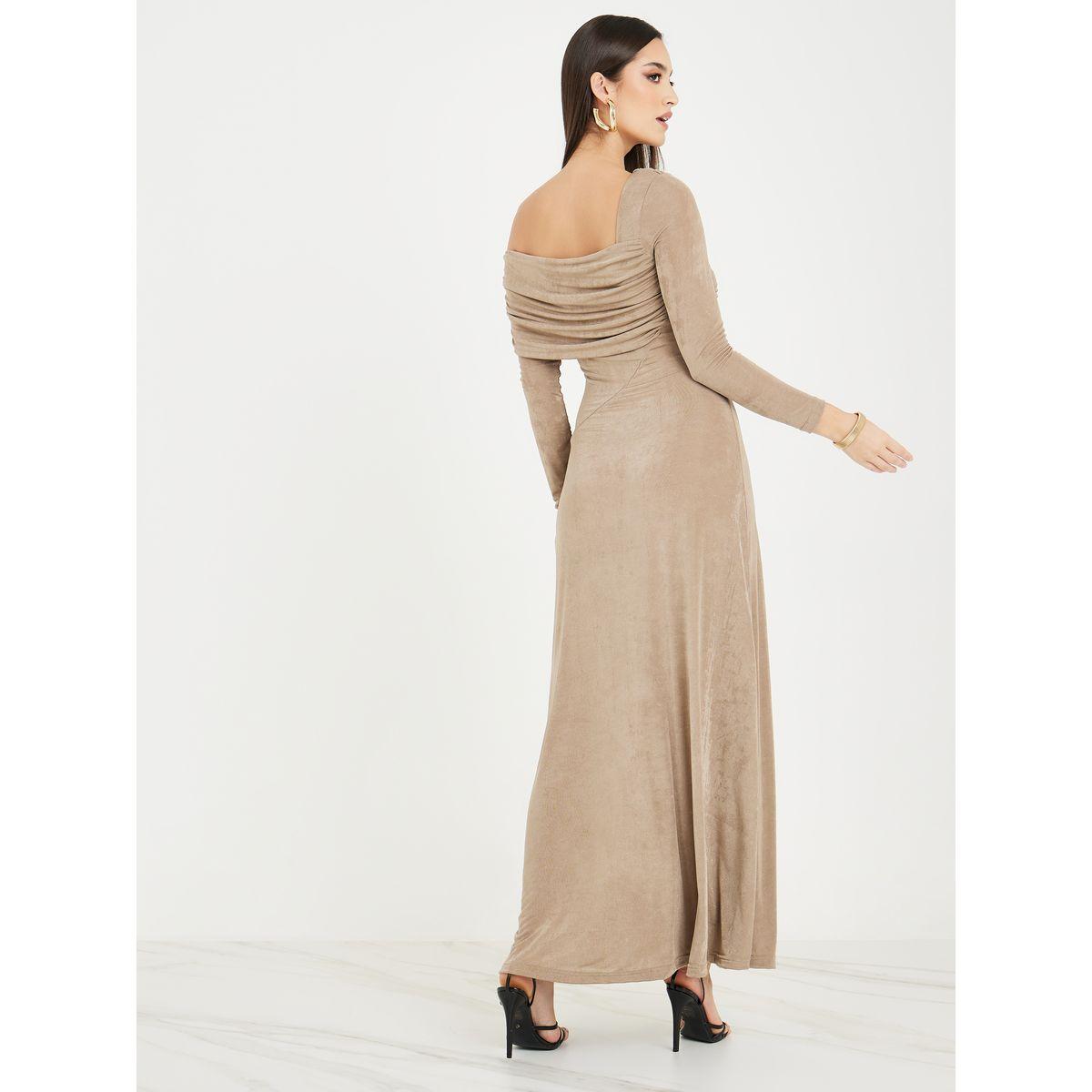 Styli Asymmetric Neck Ruched A-Line Maxi Dress-women-clothing-dresses-image-4