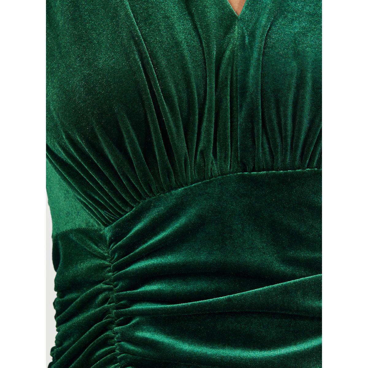 Styli Gathered Velvet Maxi Dress with V Neck-women-clothing-dresses-image-3