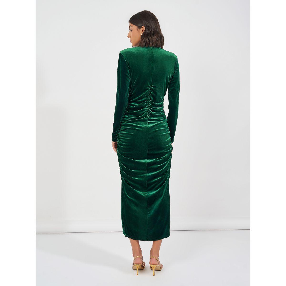 Styli Gathered Velvet Maxi Dress with V Neck-women-clothing-dresses-image-6