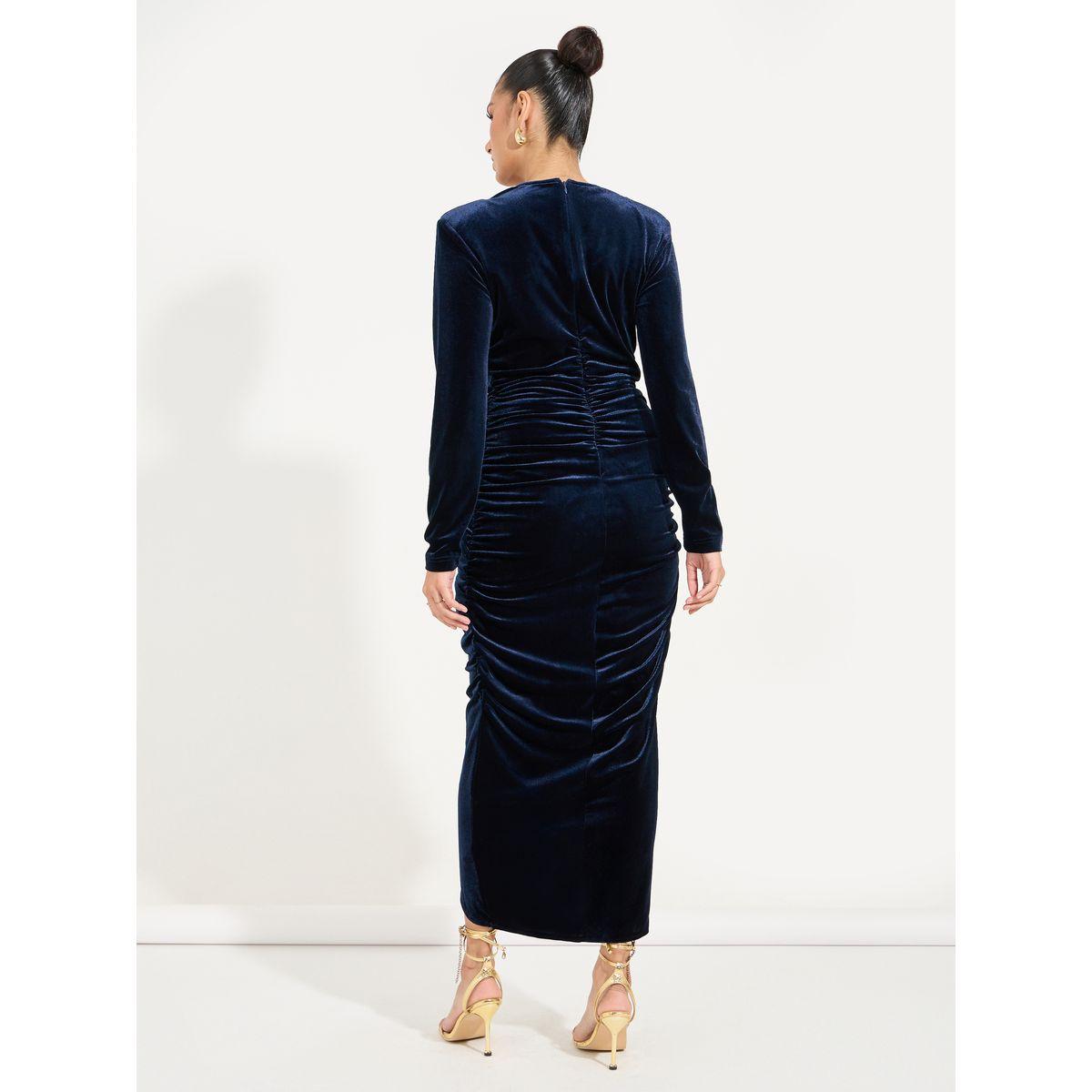فستان طويل مخمل بتفاصيل مزمومة-women-clothing-dresses-image-6