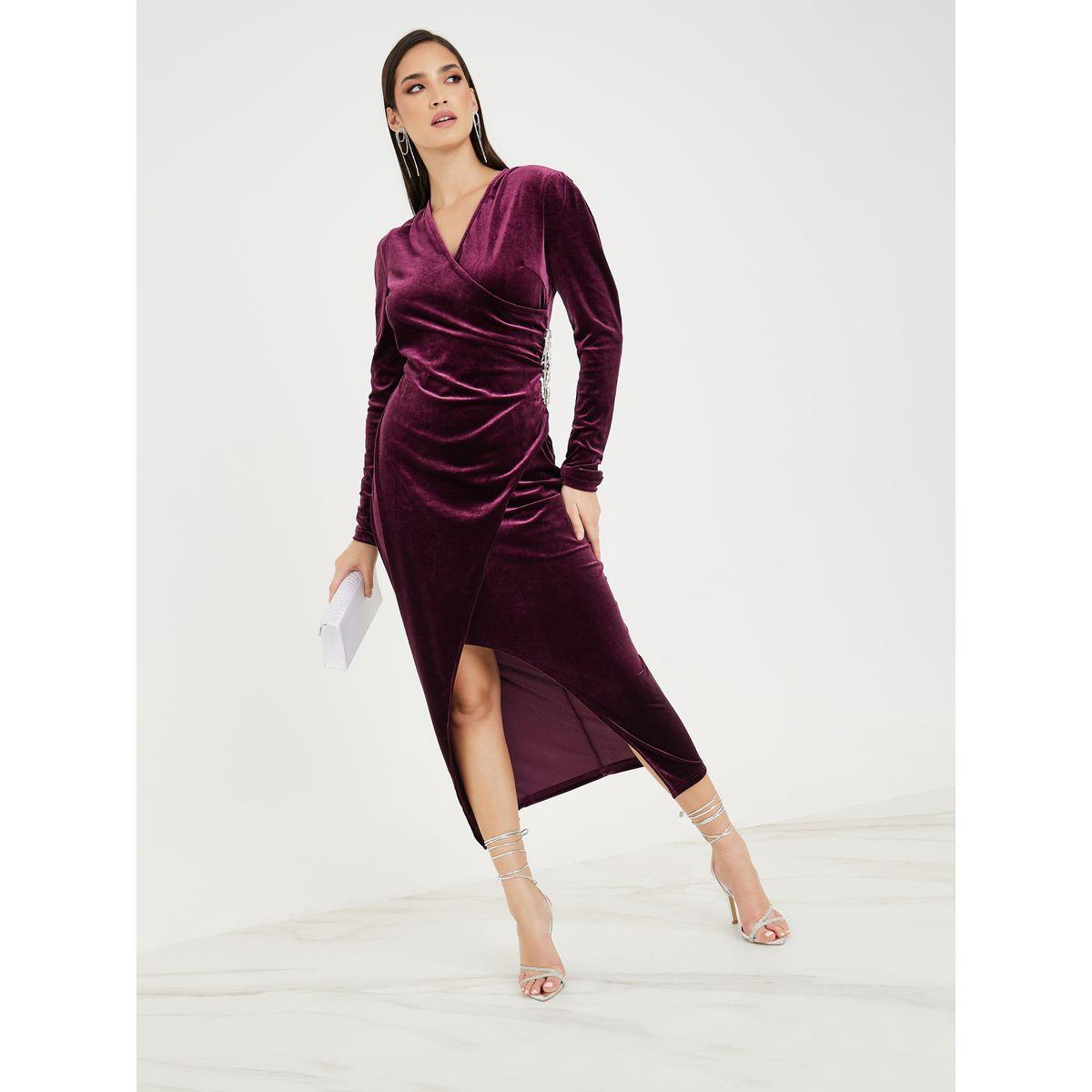 Styli Embellished Wrap Front Slit Midi Dress-women-clothing-dresses-image-1