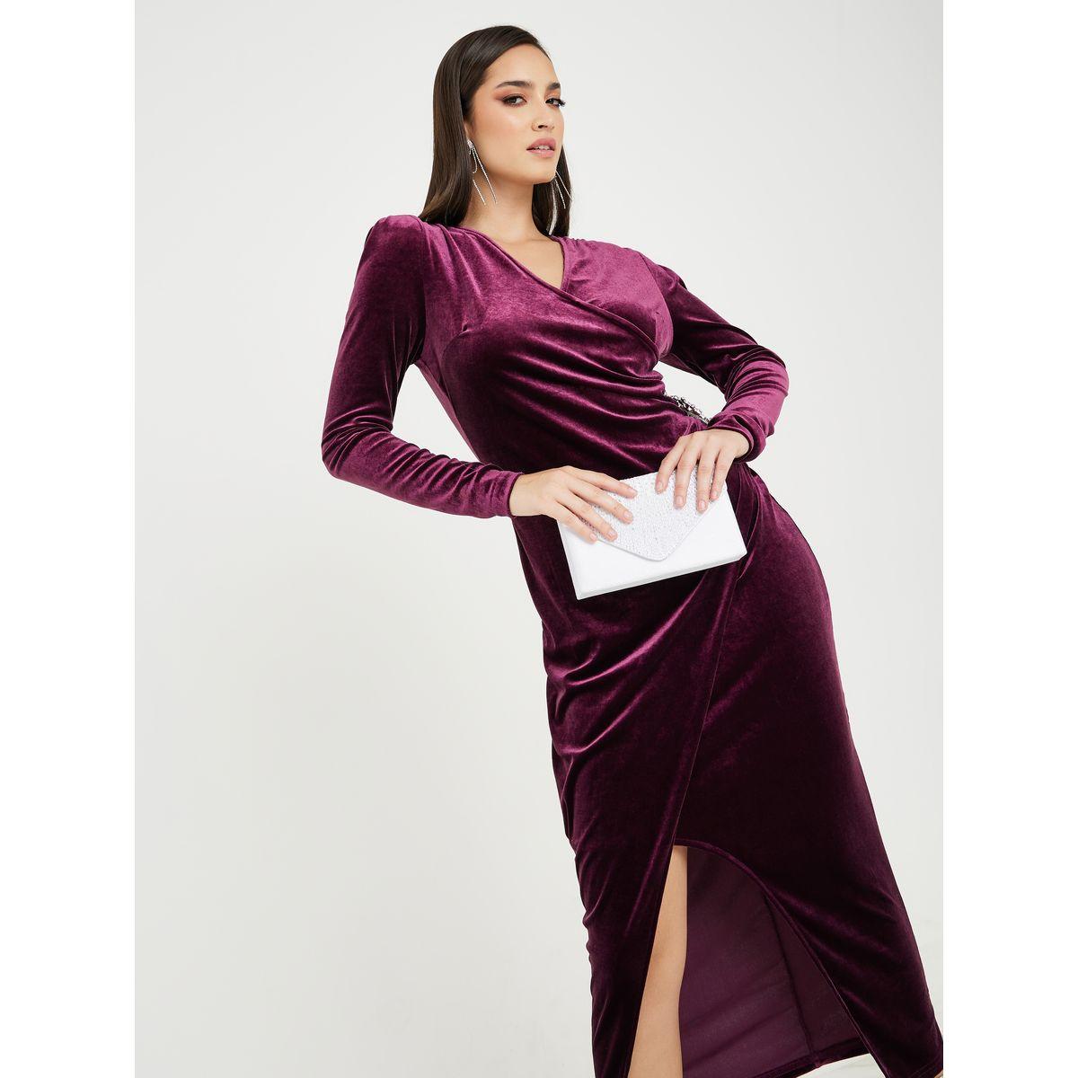 Styli Embellished Wrap Front Slit Midi Dress-women-clothing-dresses-image-2