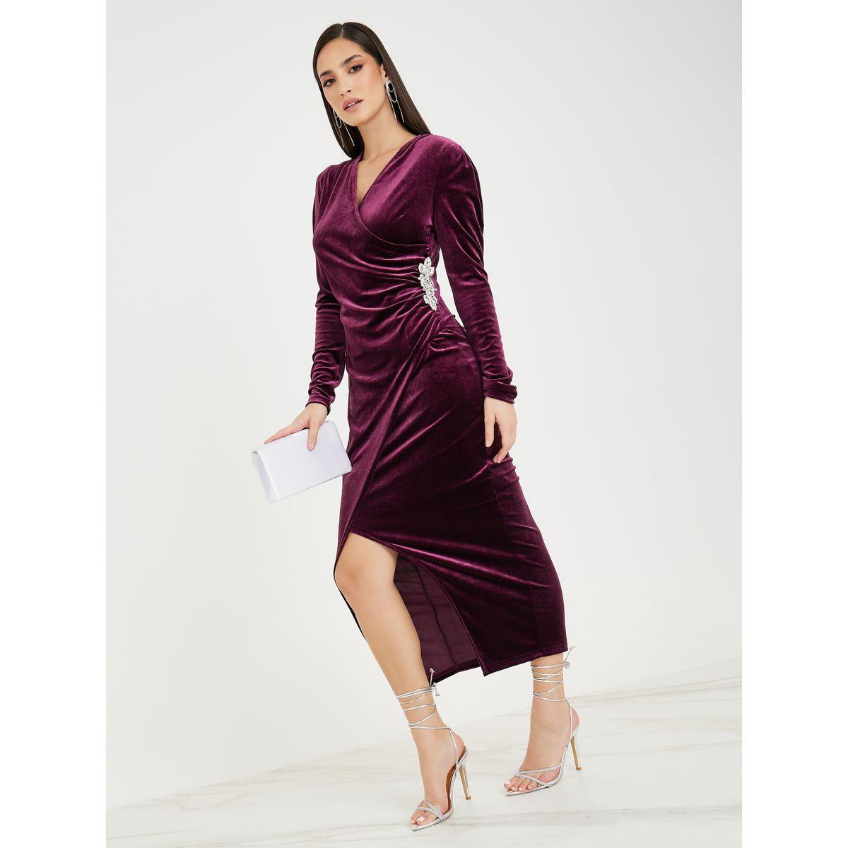 Styli Embellished Wrap Front Slit Midi Dress-women-clothing-dresses-image-3