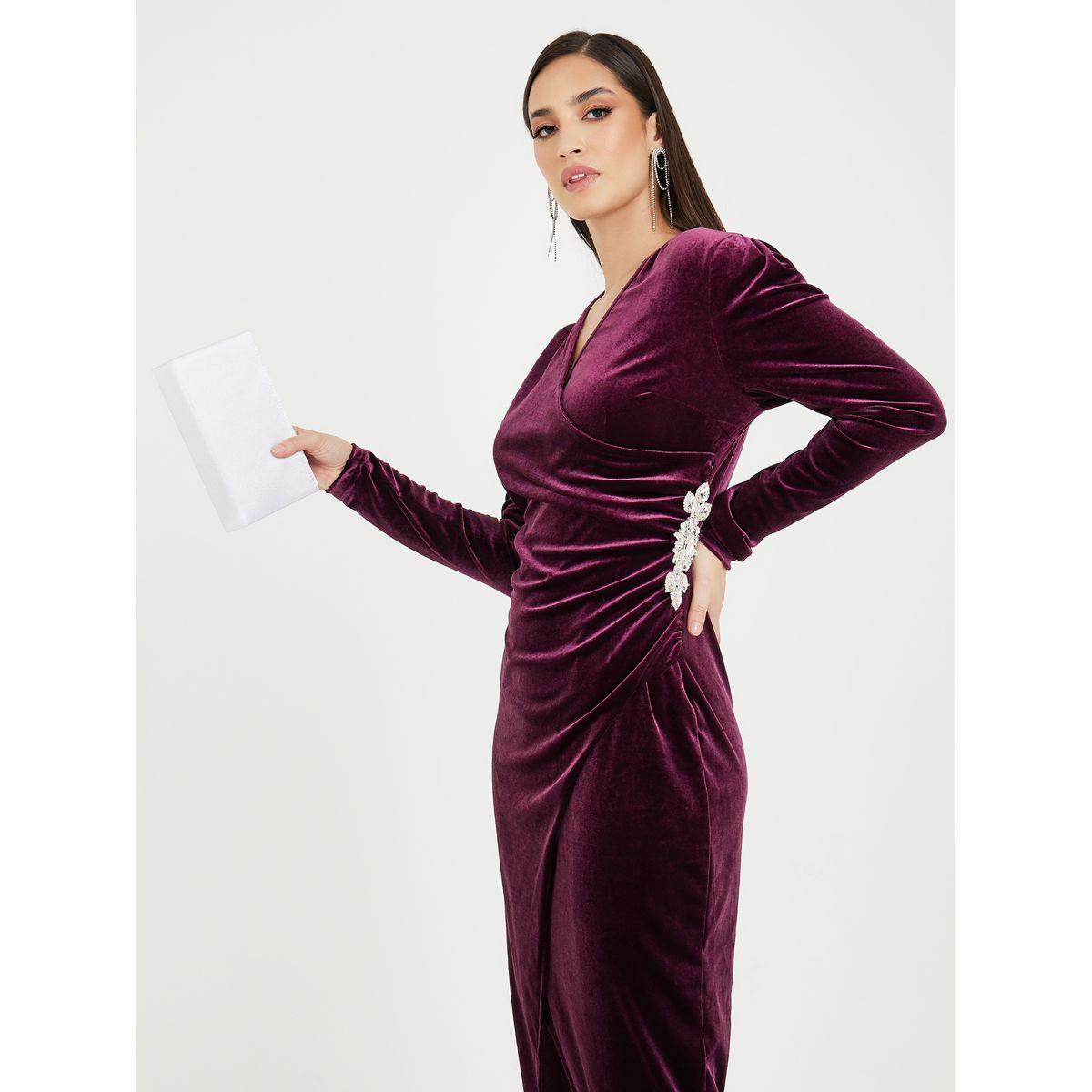 Styli Embellished Wrap Front Slit Midi Dress-women-clothing-dresses-image-4