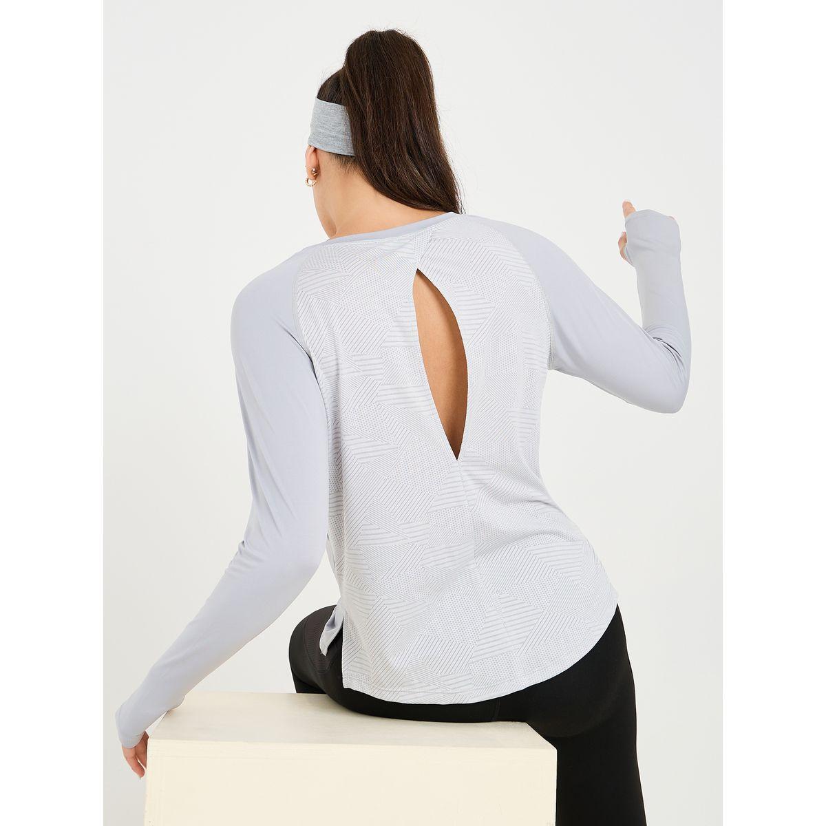 Styli Active Textured Peep Back Single Side Slit Top-women-clothing-sportswearandactivewear-tshirtsandvests-image-1