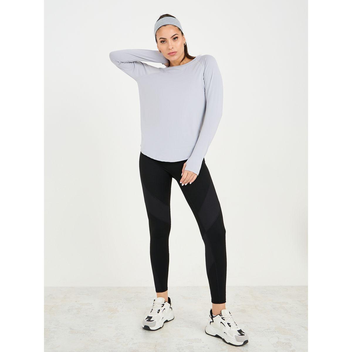 Styli Active Textured Peep Back Single Side Slit Top-women-clothing-sportswearandactivewear-tshirtsandvests-image-2