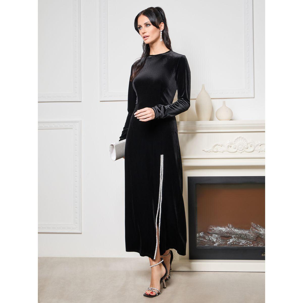 Styli Front Slit Embellished Velvet Maxi Dress-women-clothing-dresses-image-3