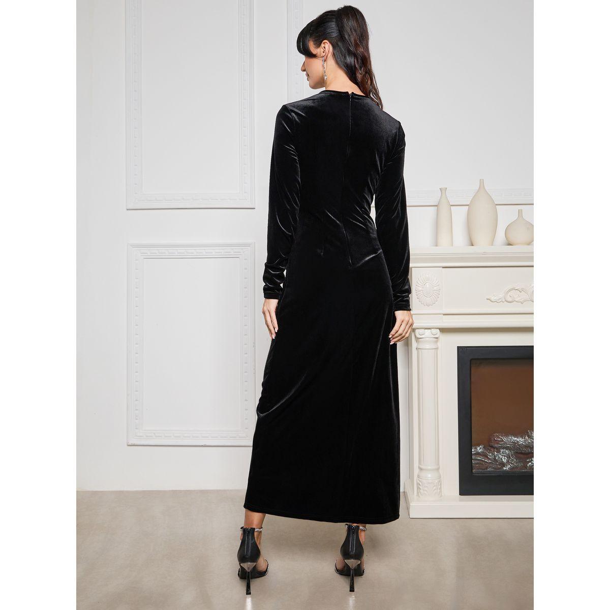 فستان مخمل طويل بشق امامي-women-clothing-dresses-image-5