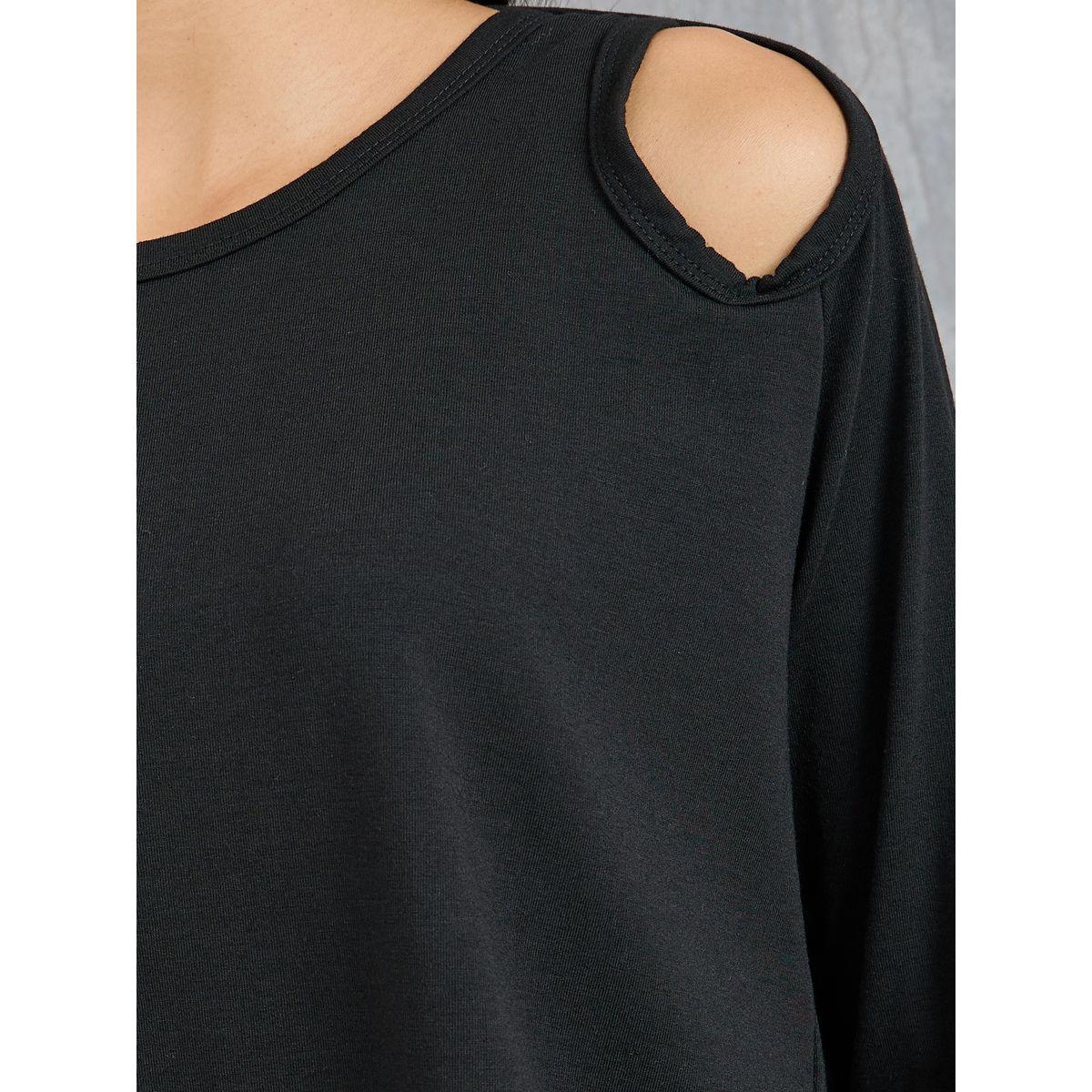 Styli Cut-Out Shoulder Detail Curved Hem T-Shirt-women-clothing-tshirts-image-3