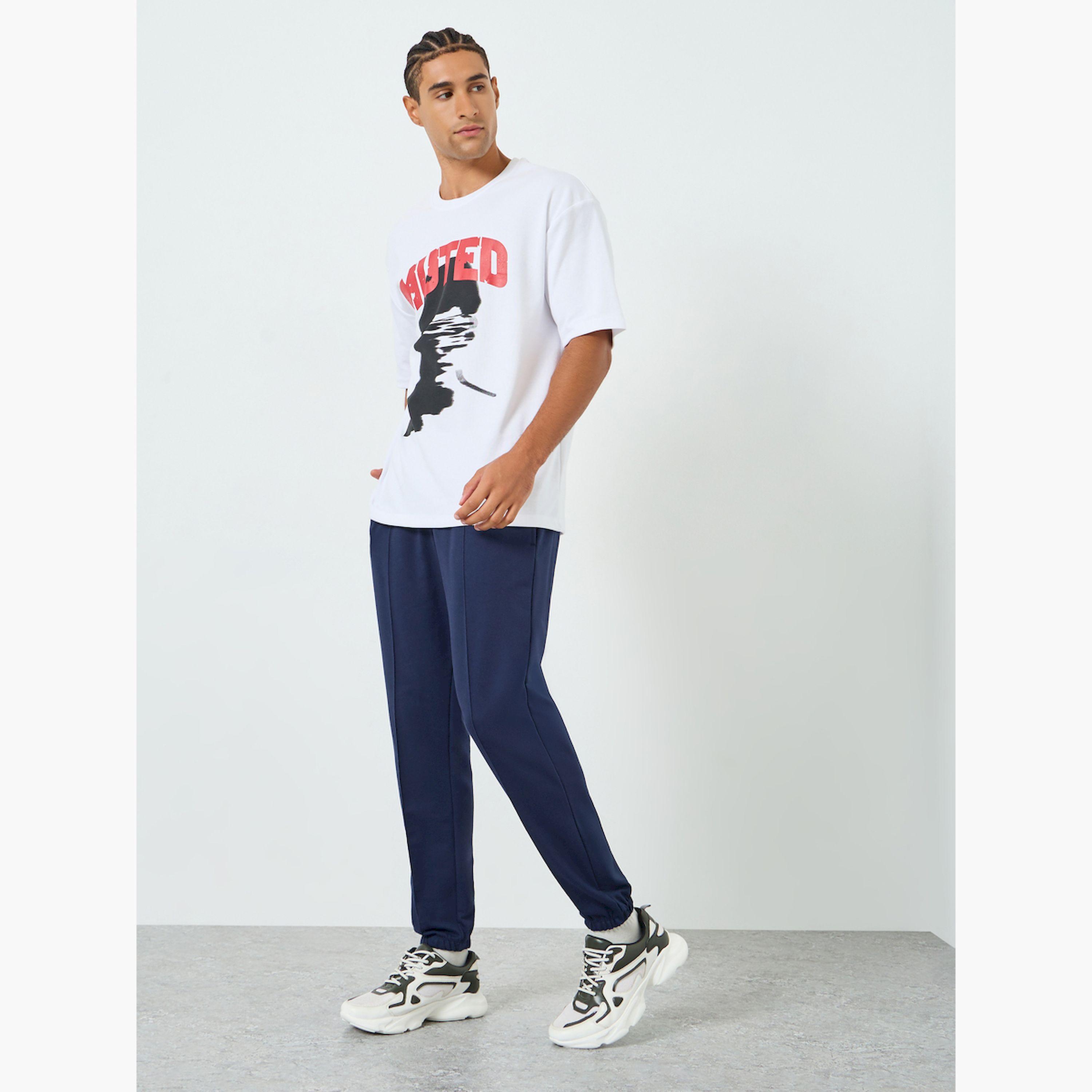 Styli Men Navy Blue Solid Joggers with Pintuck Detail-men-clothing-bottoms-joggers-image-2