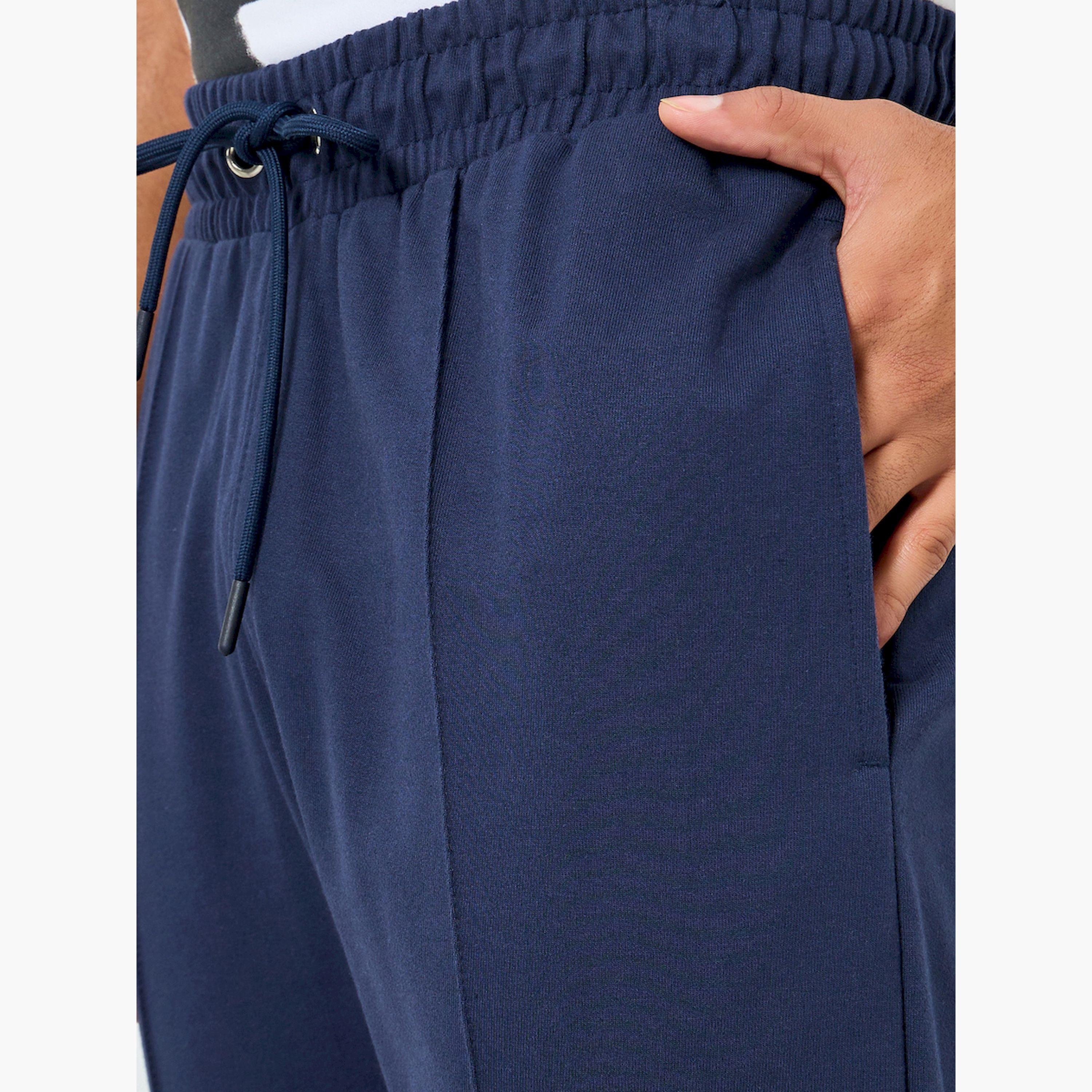 Styli Men Navy Blue Solid Joggers with Pintuck Detail-men-clothing-bottoms-joggers-image-3