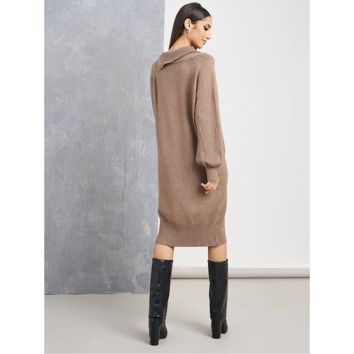 Styli Button Detail Knitted Sweater Knee Length Dress-women-clothing-dresses-image-4