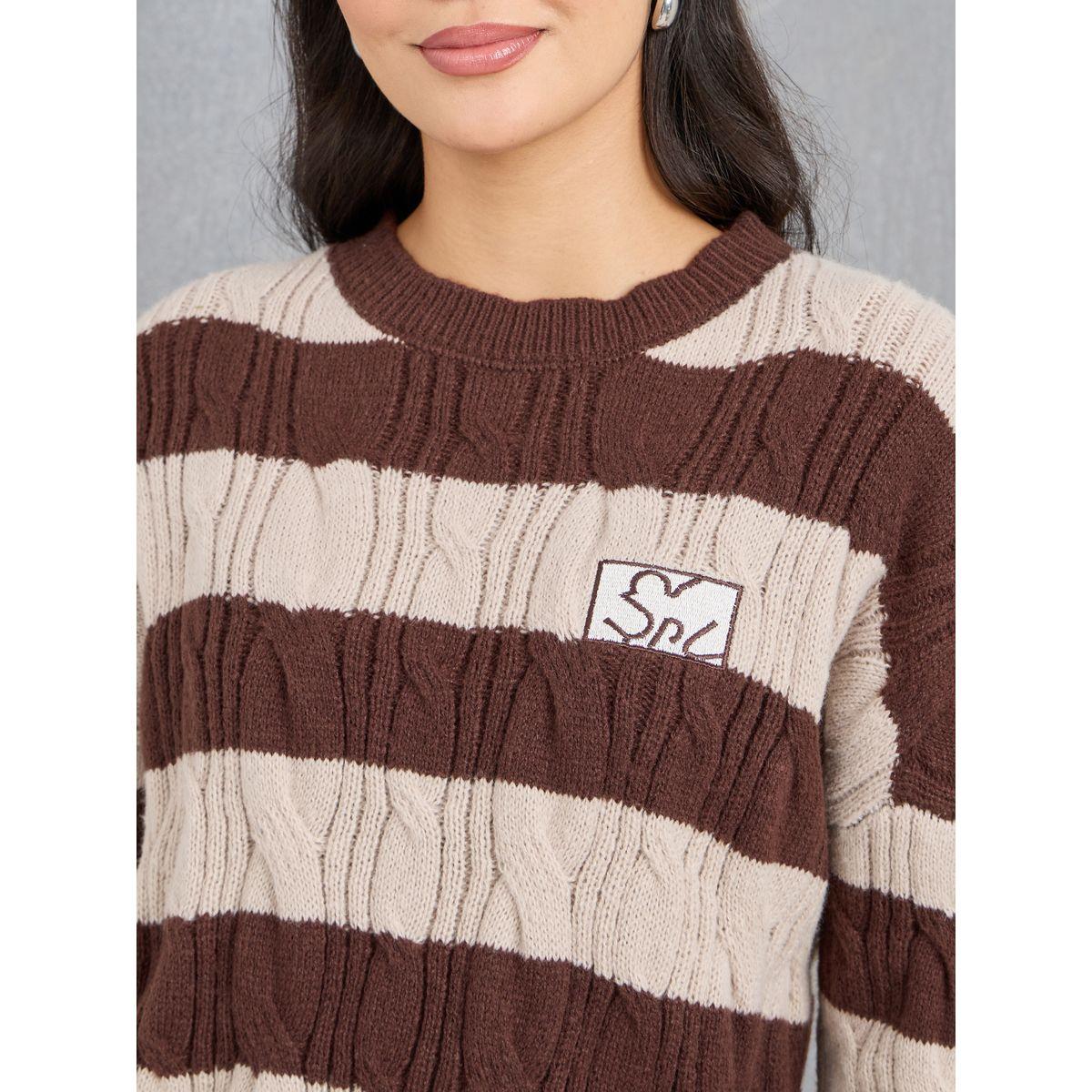 Styli Striped Distressed Cable Knit Sweater-women-clothing-cardigansandjumpers-jumpers-image-3