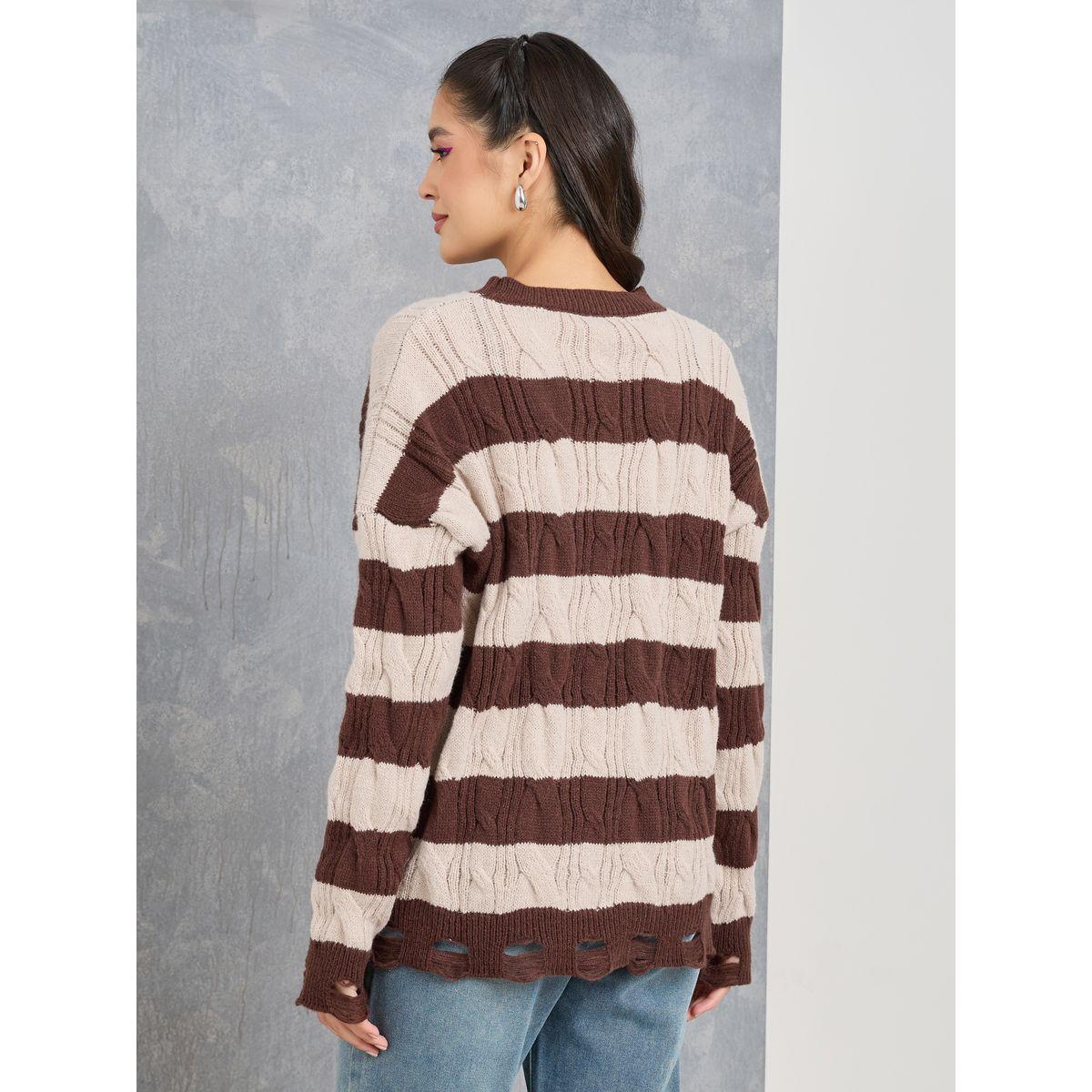 Styli Striped Distressed Cable Knit Sweater-women-clothing-cardigansandjumpers-jumpers-image-4