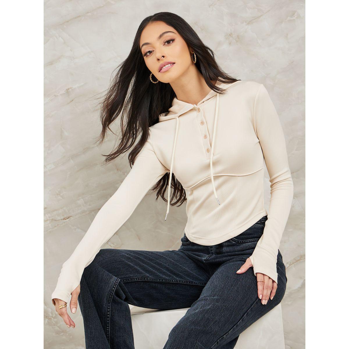 بلوزة محبوكة بياقة هودي وأزرار-women-clothing-shirtsandblouses-blouses-image-1