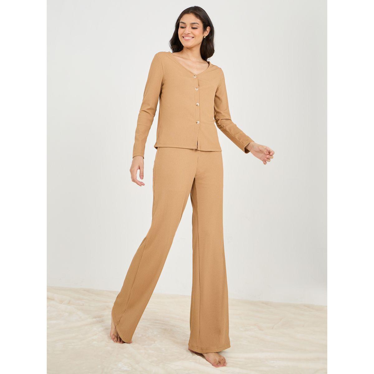Styli Unwind Button Through Rib Cardi & Trouser Lounge Set-women-clothing-coordsets-image-1