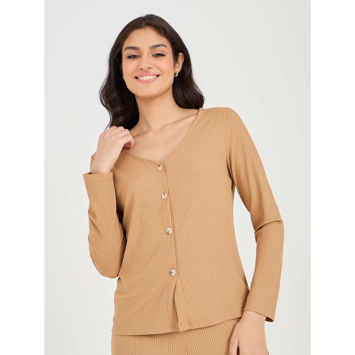 Styli Unwind Button Through Rib Cardi & Trouser Lounge Set-women-clothing-coordsets-image-2