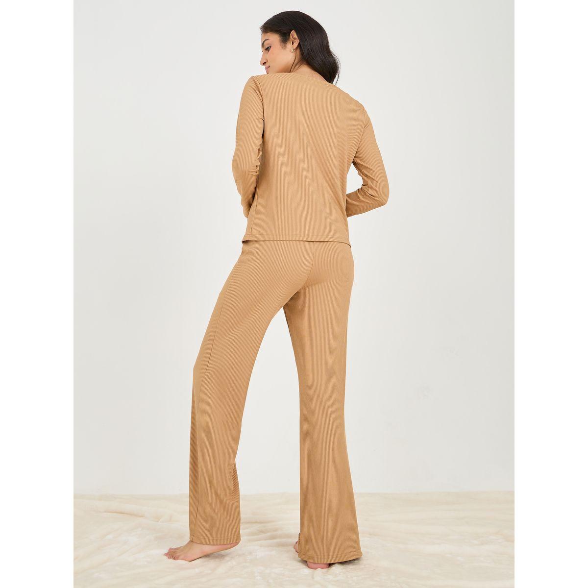 Styli Unwind Button Through Rib Cardi & Trouser Lounge Set-women-clothing-coordsets-image-5
