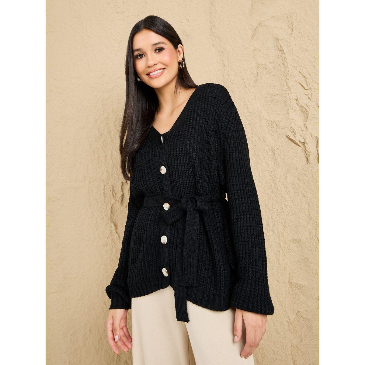 كارديجان محبوك بأزرار غلق وحزام-women-winterwear-cardigansandjumpers-cardigans-image-1