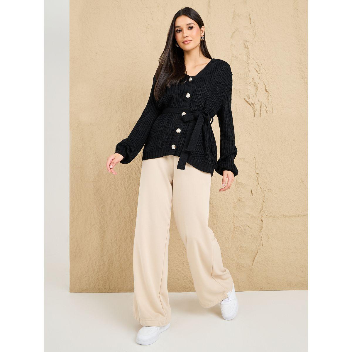 كارديجان محبوك بأزرار غلق وحزام-women-winterwear-cardigansandjumpers-cardigans-image-2