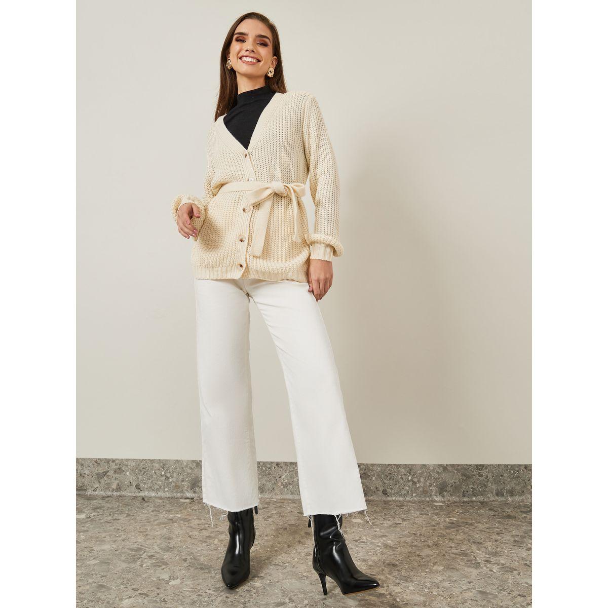 Styli Regular Fit Button Down Cable Knit Cardigan With Belt-women-winterwear-cardigansandjumpers-cardigans-image-3