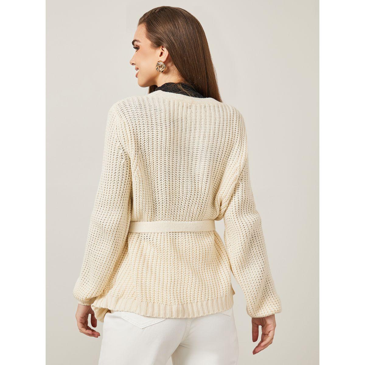 Styli Regular Fit Button Down Cable Knit Cardigan With Belt-women-winterwear-cardigansandjumpers-cardigans-image-5