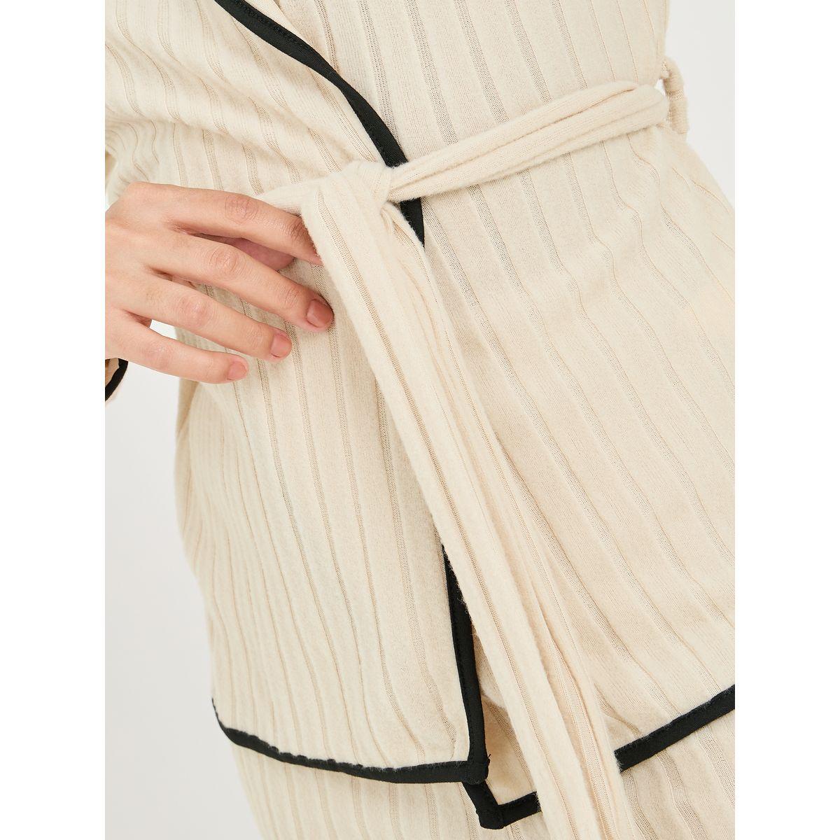 Styli Unwind Brushed Rib Piped Edge Tie Front Shirt & Pyjama Set-women-clothing-nightwear-pyjamas-longsets-image-4