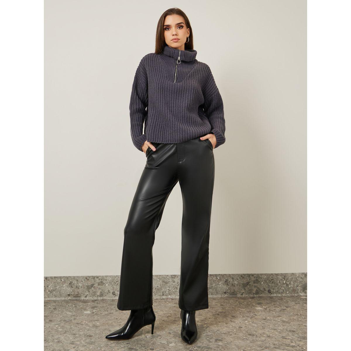 Styli Oversized Turtle Neck Chunky Knit Half Zip Sweater-women-clothing-cardigansandjumpers-jumpers-image-2