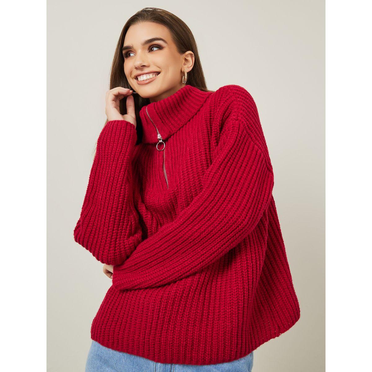 Styli Oversized Turtle Neck Chunky Knit Half Zip Sweater-women-clothing-cardigansandjumpers-jumpers-image-1