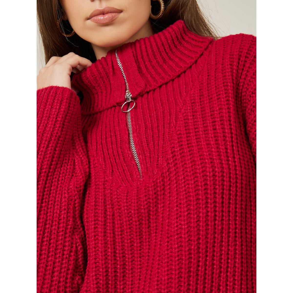 Styli Oversized Turtle Neck Chunky Knit Half Zip Sweater-women-clothing-cardigansandjumpers-jumpers-image-3