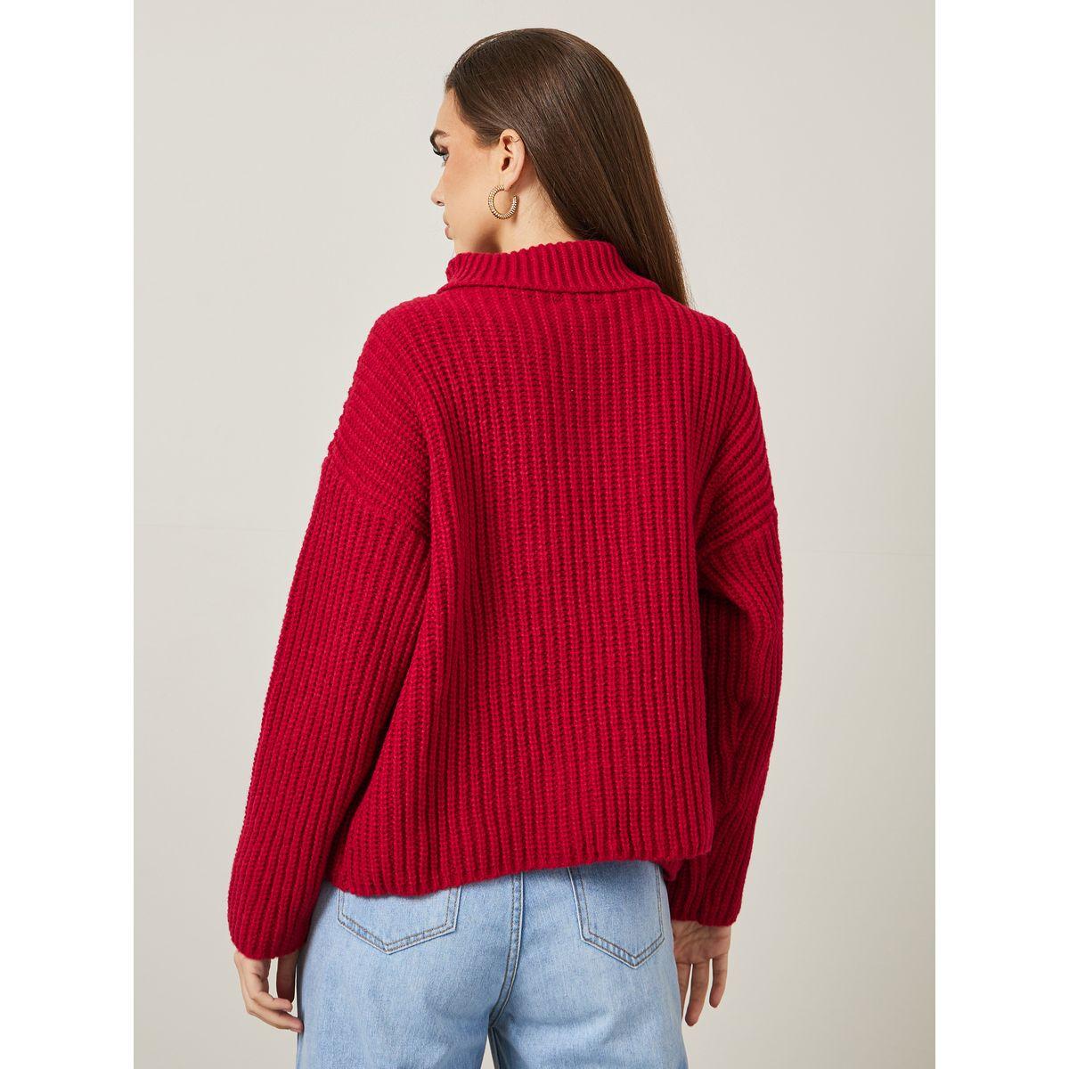 Styli Oversized Turtle Neck Chunky Knit Half Zip Sweater-women-clothing-cardigansandjumpers-jumpers-image-4