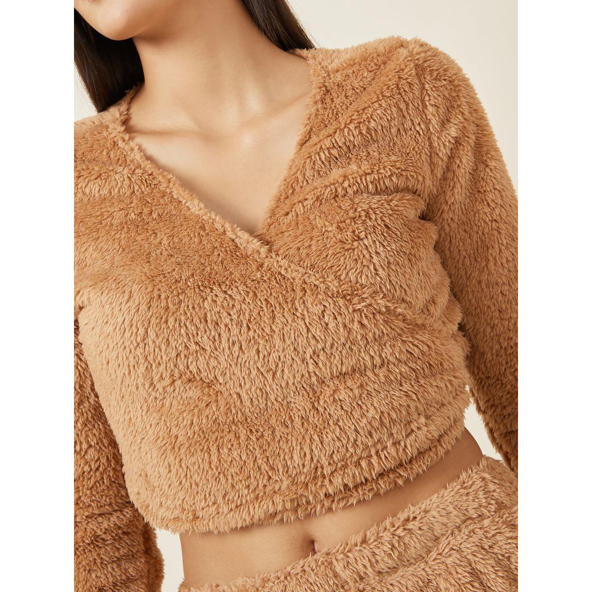 Styli Unwind Fleece Wrap Around Top & Trouser Lounge Set-women-clothing-coordsets-image-4