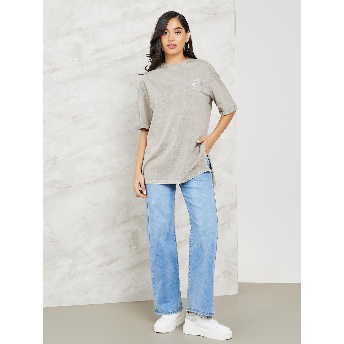 Styli Acid Wash Break Rules Foil Slogan Turn-Up Sleeve T-Shirt-women-clothing-tshirts-image-2