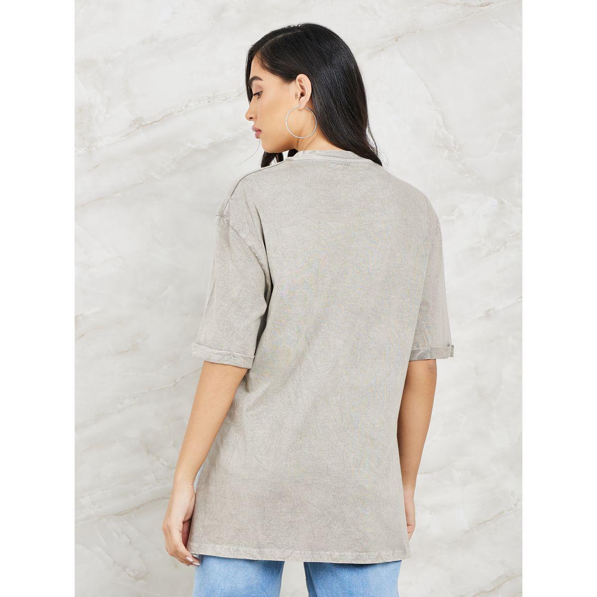 Styli Acid Wash Break Rules Foil Slogan Turn-Up Sleeve T-Shirt-women-clothing-tshirts-image-5