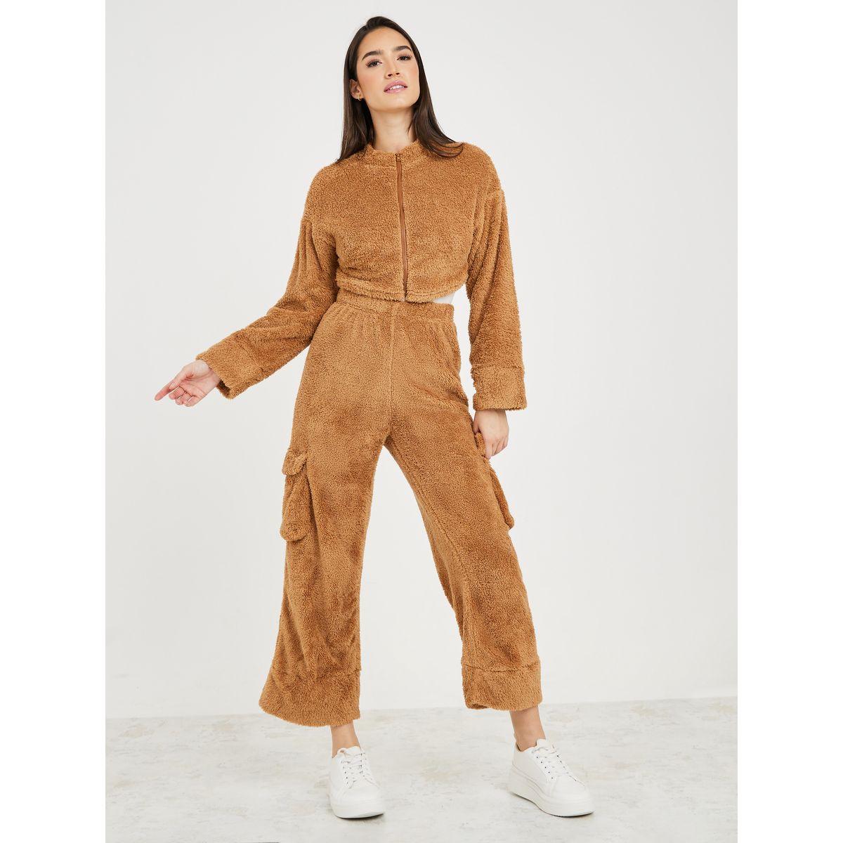 Styli Unwind Fleece Zip Through Jacket & Wide Leg Pocket Trouser Lounge Set-women-clothing-coordsets-image-3