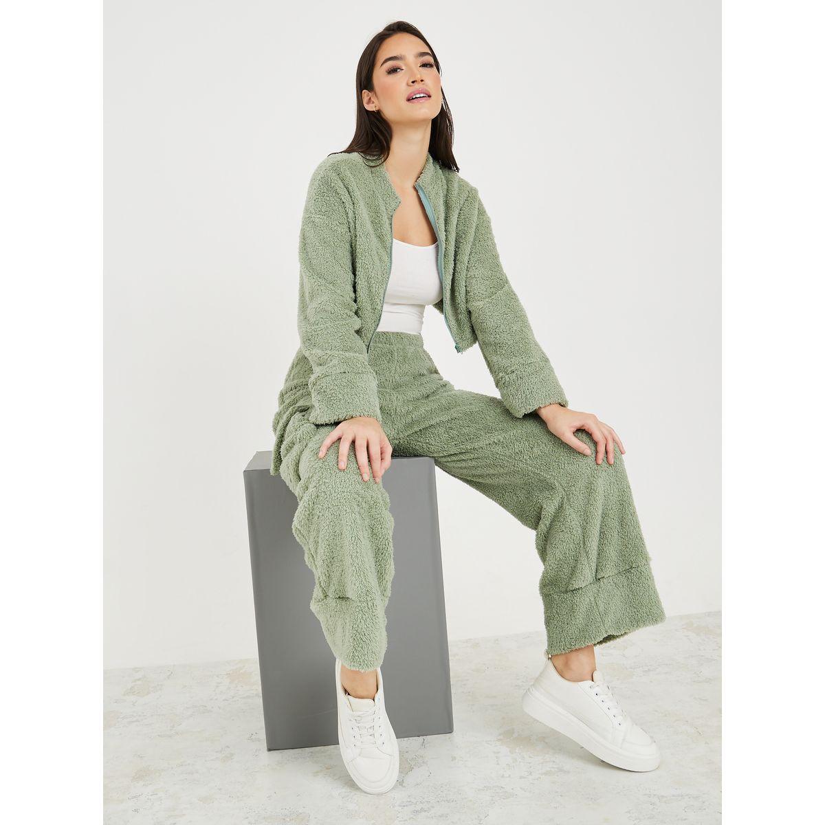Styli Unwind Fleece Zip Through Jacket & Wide Leg Pocket Trouser Lounge Set-women-clothing-coordsets-image-2