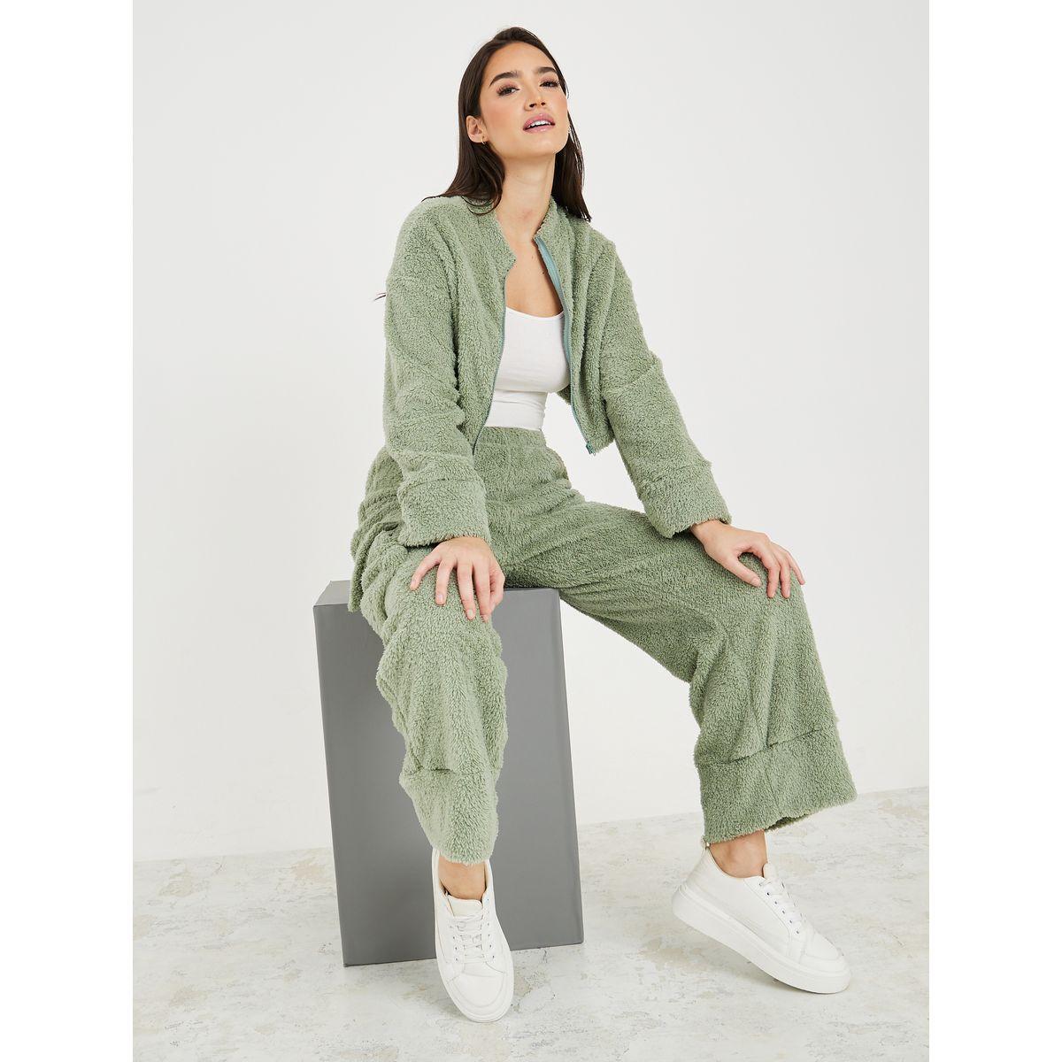 Styli Unwind Fleece Zip Through Jacket & Wide Leg Pocket Trouser Lounge Set-women-clothing-coordsets-image-4