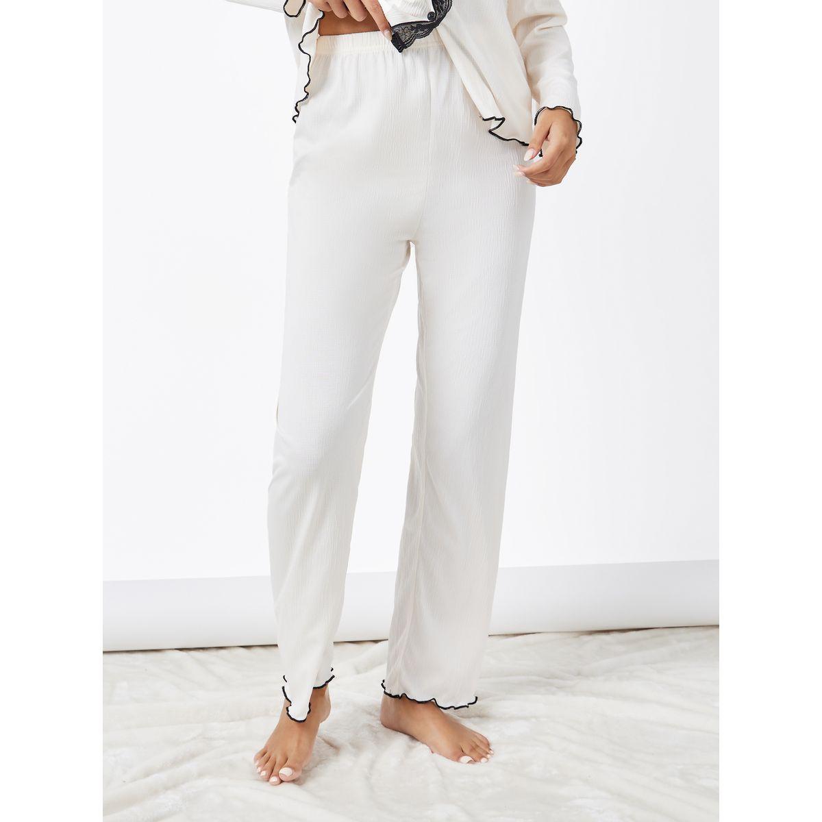 Styli Unwind Contrast Lace Edge Button Through Shirt & Pyjama Set-women-clothing-nightwear-pyjamas-longsets-image-4