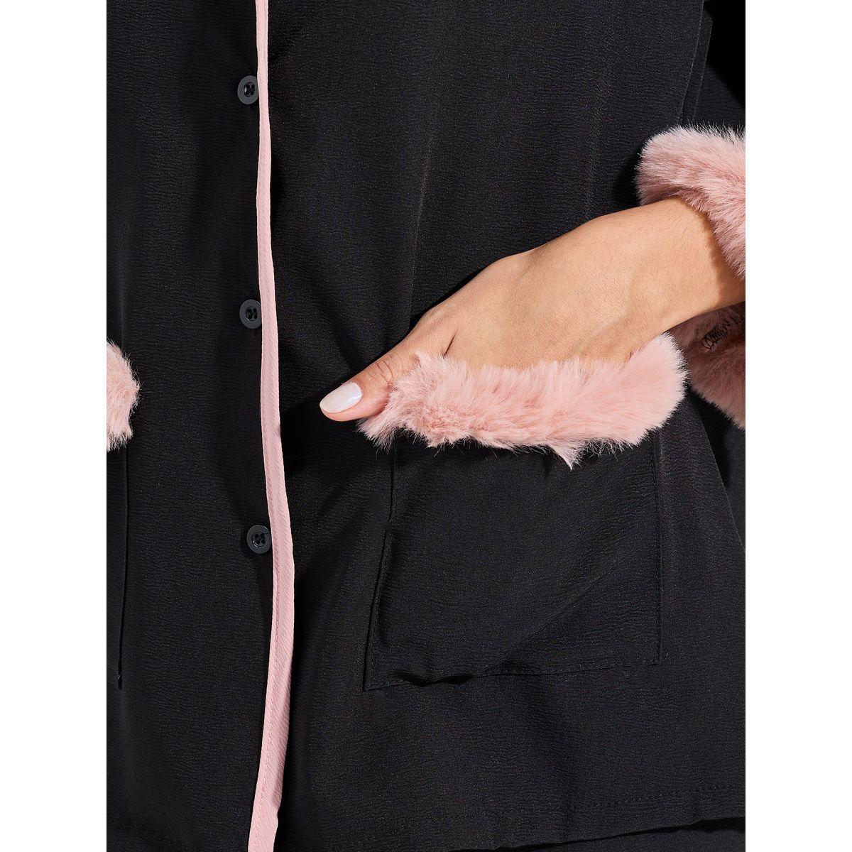 Styli Unwind Fleece Trim Button Through Shirt & Pyjama Set-women-clothing-nightwear-pyjamas-longsets-image-3