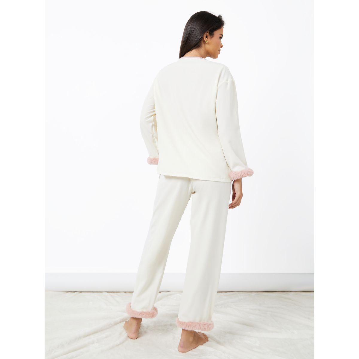 Styli Unwind Fleece Trim Button Through Shirt & Pyjama Set-women-clothing-nightwear-pyjamas-longsets-image-5