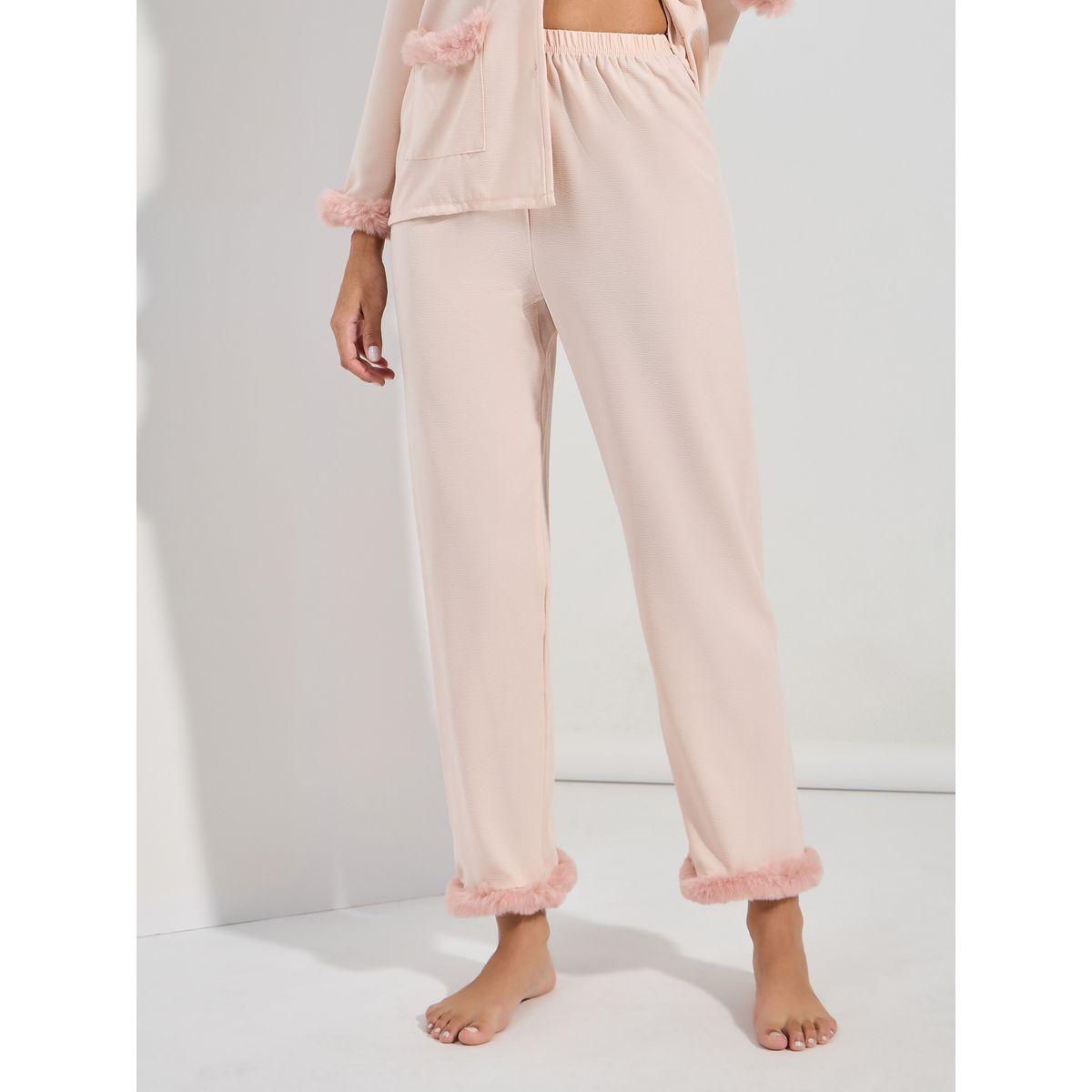 Styli Unwind Fleece Trim Button Through Shirt & Pyjama Set-women-clothing-nightwear-pyjamas-longsets-image-4