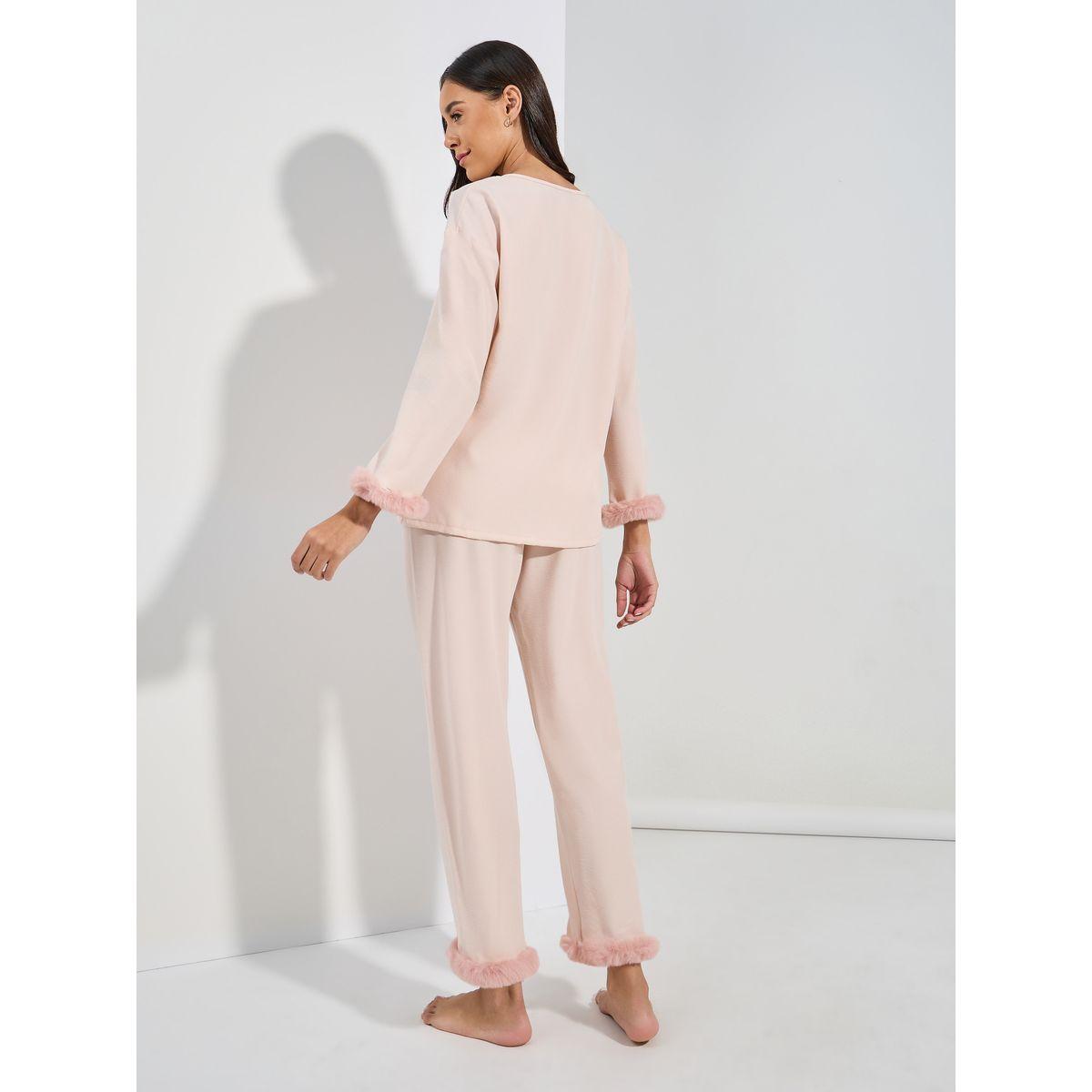 Styli Unwind Fleece Trim Button Through Shirt & Pyjama Set-women-clothing-nightwear-pyjamas-longsets-image-5