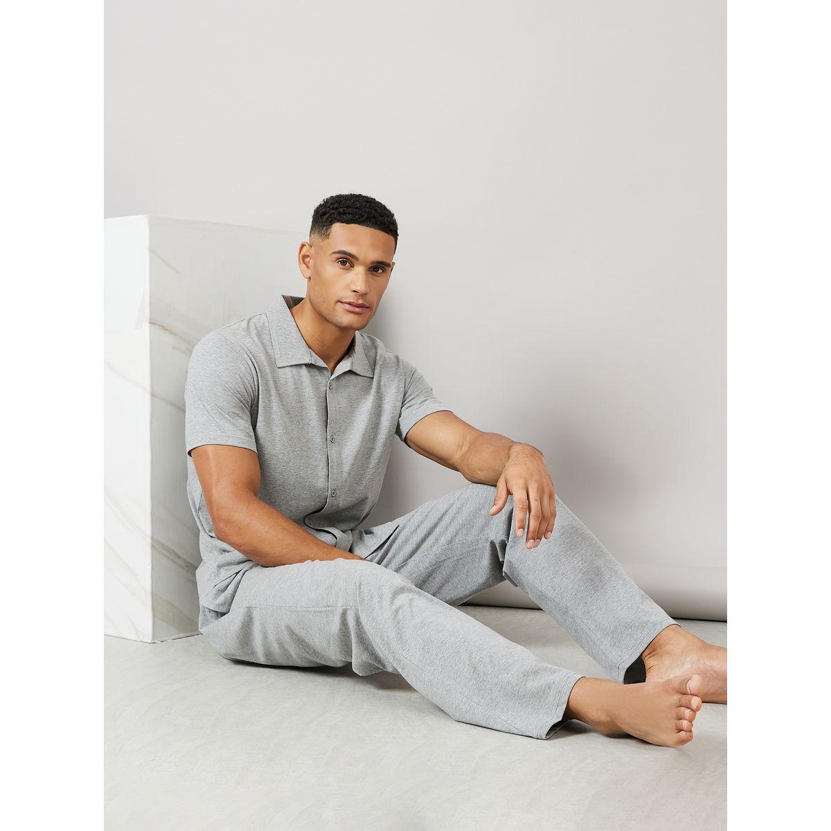 Styli Unwind Melange Shirt & Pyjama Nightwear Set-men-clothing-nightwear-sets-image-1