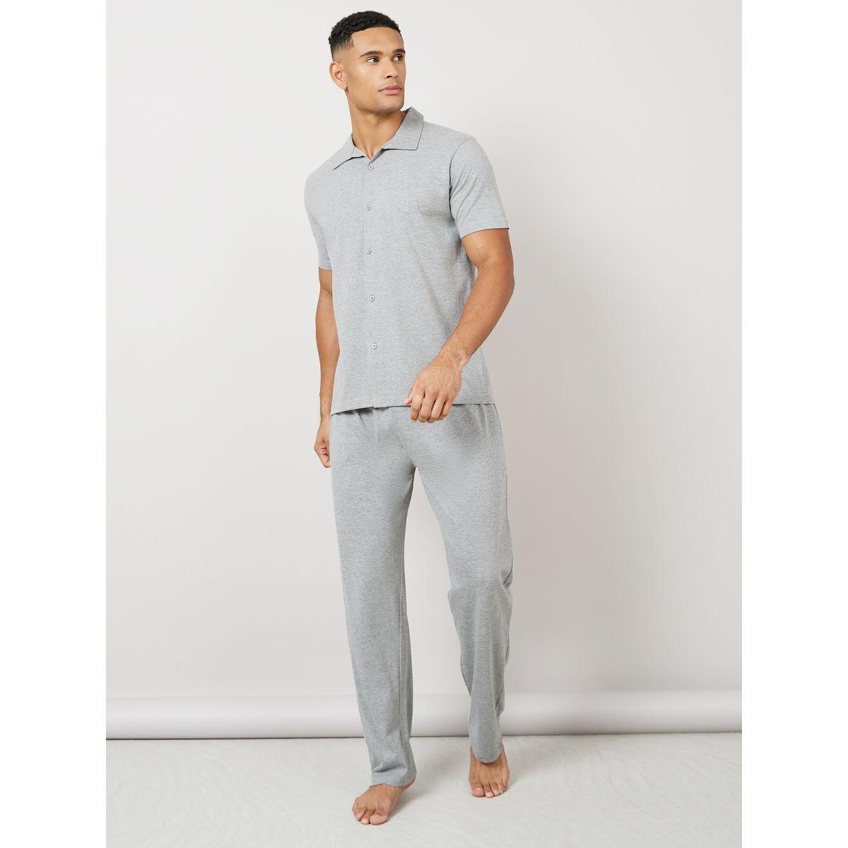 Styli Unwind Melange Shirt & Pyjama Nightwear Set-men-clothing-nightwear-sets-image-2