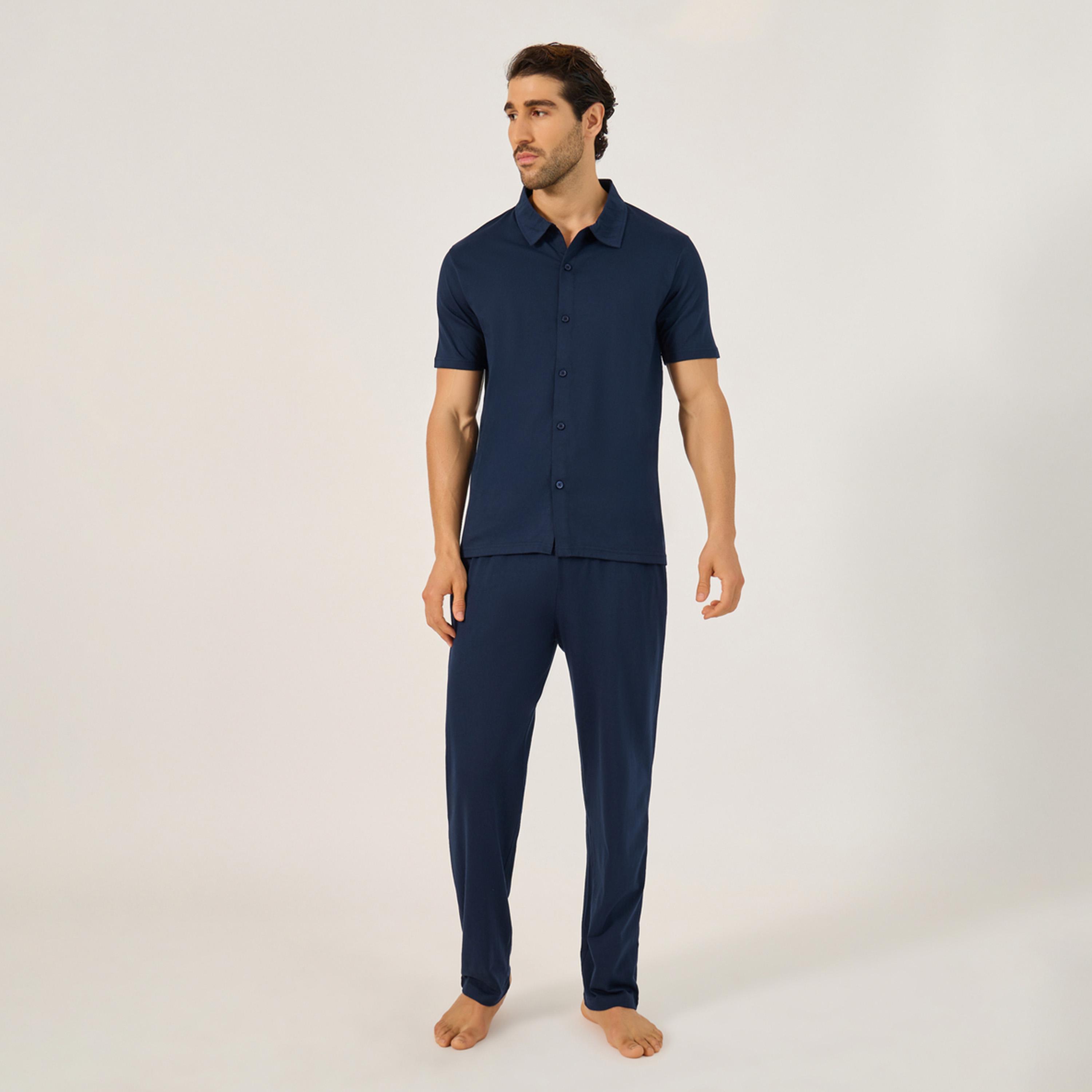 Styli Solid Shirt and Pyjama Nightwear Set-men-clothing-nightwear-sets-image-1