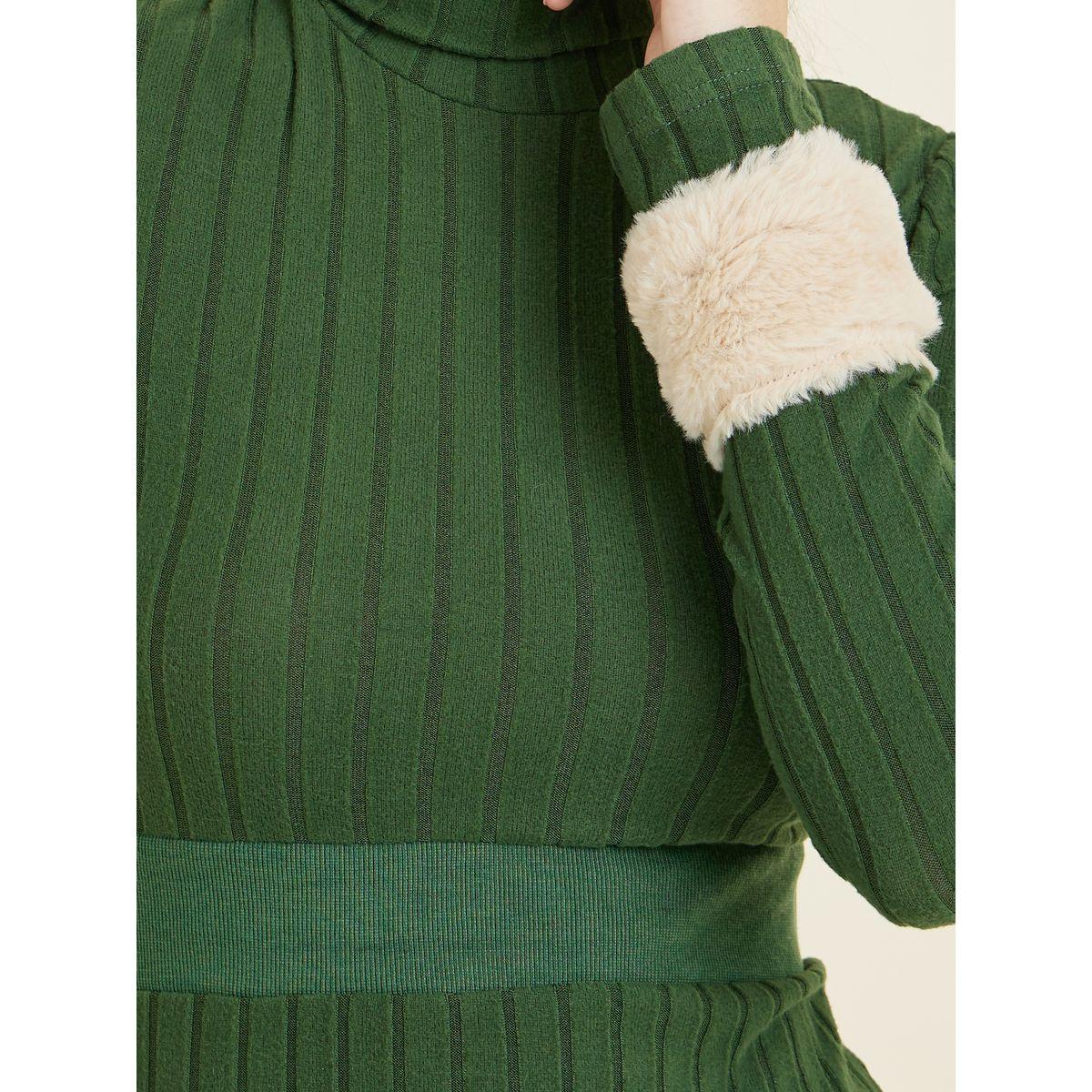 فستان ميدي مضلع بفرو صناعي-women-clothing-dresses-image-3
